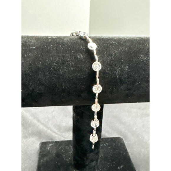 Ross Simons Vintage Elegant Silver & Round Cubic Rhinestone Crystal Tennis Brace - Picture 5 of 8